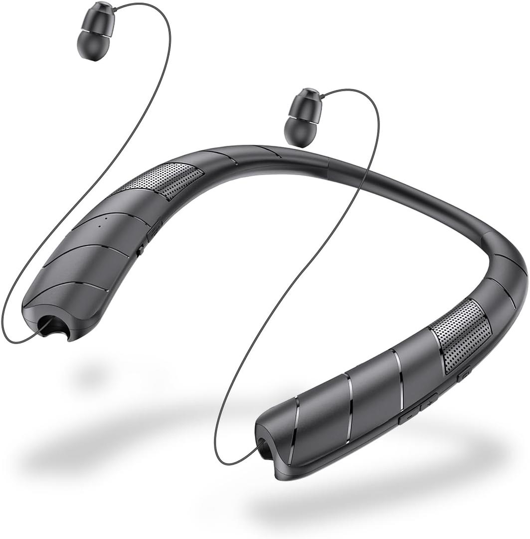 Gardway Neckband Bluetooth Headphones Speaker 2 in 1Wireless Wearable Speaker with Retractable Earbuds, 3D Stereo Sound, Portable Speaker and Headset for Home, Office and Outdoors (BlackPro)