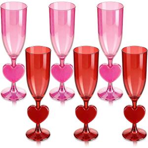 6 Pcs Heart Shaped Champagne Flute Valentine's Day 6 oz Acrylic Martini Glasses Galentine's Day Cocktail Toasting Wine Cups for Galentine Girls Night Bachelorette Party Favors Gifts (Pink and Red)