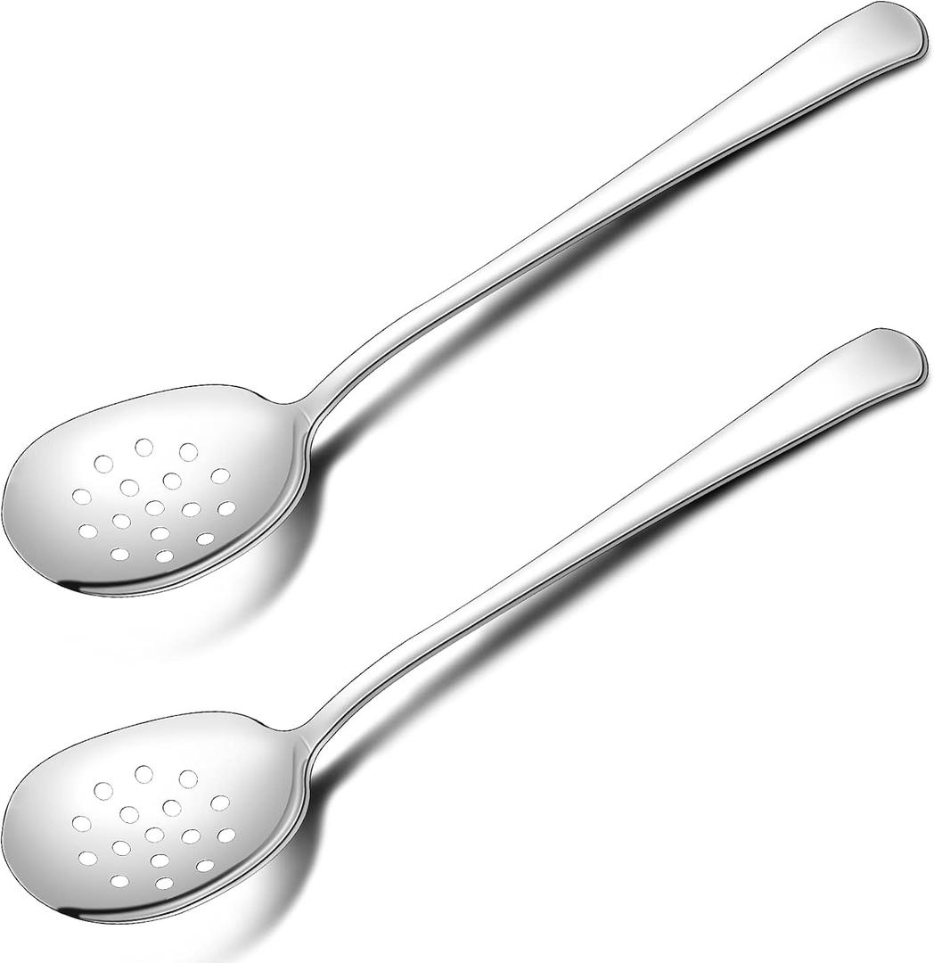 Cunhill 2 Pieces Stainless Steel Slotted Serving Spoon 8. 3 Inches Soup Spoon Colander with 16 Holes Strainer Skimmer for Cooking Buffet & Baking
