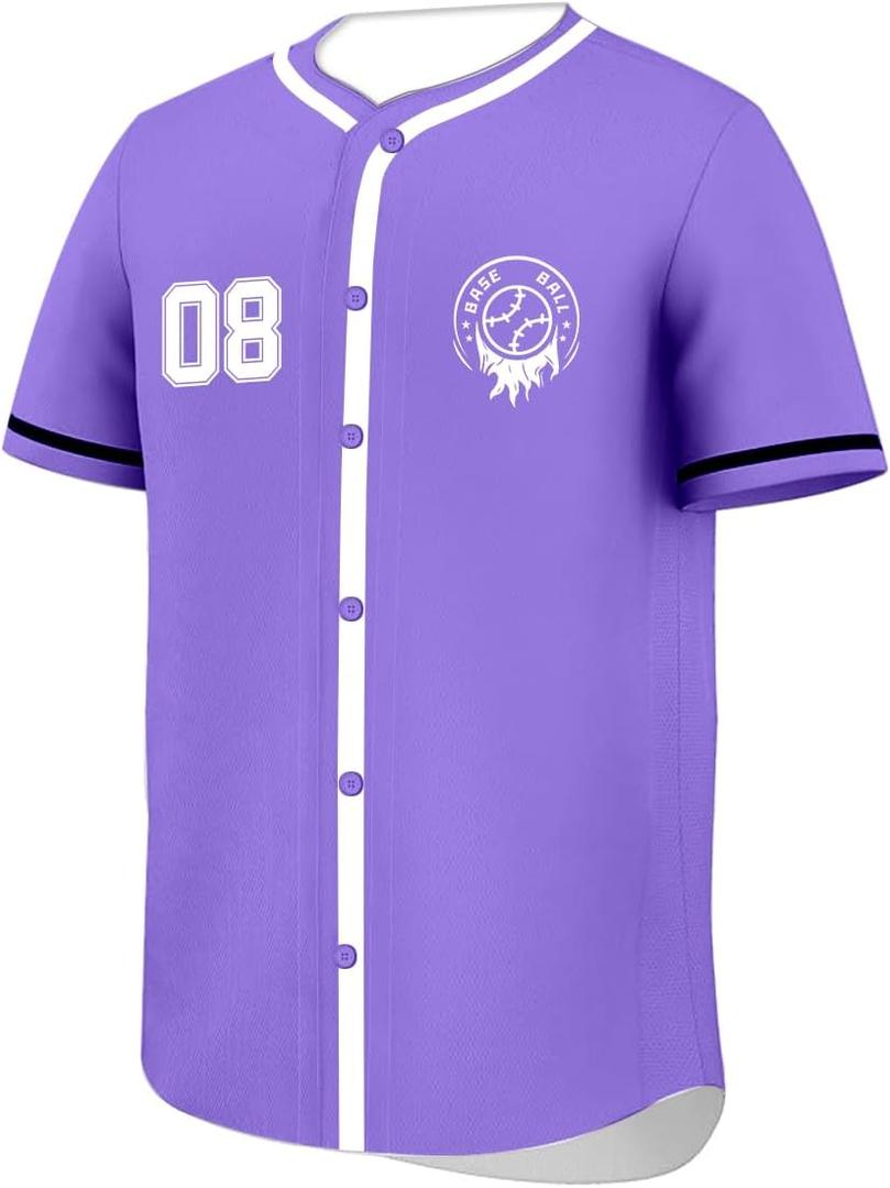 Baseball Jersey - Breathable, Reinforced Stitching | Stylish Sportswear & Streetwear (Large, Purple)