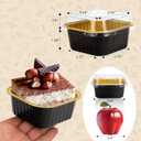 50 Pcs Mini Square Baking Cups with Lids,5oz Aluminum Foil Mini Cake Pans with Lids,Disposable Ramekins Cake Pans,150ml Dessert Cups Cupcake Pans for Wedding Birthday Party,Black Gold