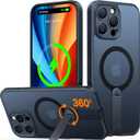 TORRAS Upgraded 360 Rotable Stand Magnetic Case for iPhone 16 Pro Max Case, Full Camera Protection, Fit for MagSafe,16FT Mil-Grade Drop Protection for iPhone 16 Pro Max (6.9"), Black Titanium