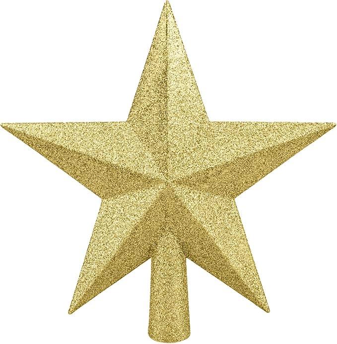 Leuceiy Christmas Tree Topper 10 Inch,Glitter Christmas Ornaments Star Xmas Decoration on Tree for Holiday Ornament or Home Decor(Gold)
