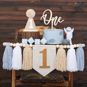First Birthday High Chair Banner Decorations For Boy 1st Birthday Hat With One Cake Topper Photo Backdrop