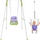 2 in 1 Toddler Swing & Baby Jumper, Foldable Baby Bouncer with Soft Cushion, Foldable Indoor & Outdoor Use, Easy to Install & Store Swing Sets for Backyard Play (Purple)