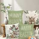 Happy Easter Bunny Pillow Covers Cross Hydrangeas Flower 18 x 18 Inch Throw Pillows, Spring Anniversary Celebration Seasonal Decorative Farmhouse Cushion Case for Sofa Couch Set of 4