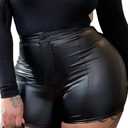 Zebaexf Black Leather Shorts High Waist Sexy Legging Womens Casual Faux Leather Shorts L