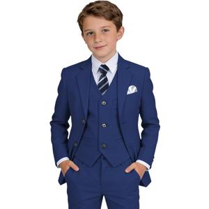 Boys' Suit Kids Formal Tuxedo Suits Set for Boys 6 Piece Dress Clothes Easter Wedding Outfit with Tie Pocket Square, 10, Navy Blue