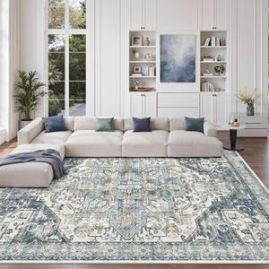 zesthome 10x12 Area Rugs-Washable Rug for Living Room, Non-Slip Backing Rugs, Stain Resistant 10x12 Rug for Bedroom, Ultra-Thin Low Pile Rugs, Vintage Large Home Decor