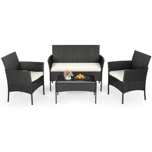 FDW | 4-Piece Patio Furniture Set | Outdoor Wicker Furniture with Coffee Table | Modern Rattan Chairs Conversation Set | Outdoor Seating | Weather-Resistant | Black | for Porch, Garden, Lawn