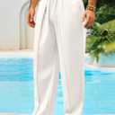 Runcati Mens Casual Linen Pants Elastic Waist Summer Beach Yoga Trousers (White)