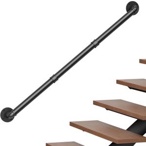 Abiglifty 4FT Pipe Handrail, Hand Rails for Indoor Stairs, Stair Railing Indoor, Grab Bars for Wall, Outdoor Handrails for Exterior Steps, Elderly Safety Handle for Stairs Porch Bathroom (Black,129cm)