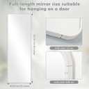 Thyle Over The Door Mirror 16x48'' Full Length Dorm White Mirror with Adjustable Hooks Wall Mounted for College School Classroom Affirmation Station Back Door Bedroom Entryway Long Body