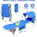 Wheel-To-Go Tanning Chair with Wheels Sun Canopy Umbrella Face Hole Thicker Washable Adjustable, Heavy Duty Folding Lay Flat Sun Lounge Chair Beach Outside Sunbathing Reading, UPF 50+ (Patent Design), 23.2 x 74.8 x 13.6 inches