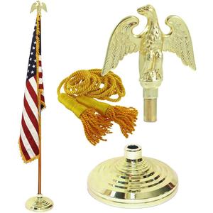 Super Tough Indoor Flagpole Kit with American Flag | 3ft x 5ft Flag, Flagpole, Base & Tassel | Cotton USA Flag with Gold Fringe (Metal Eagle)