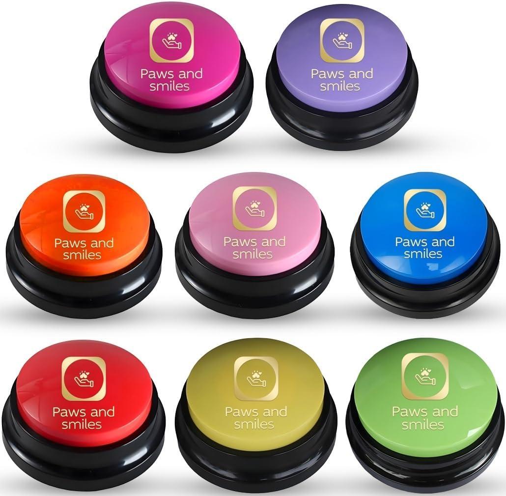 Paws and Smiles Dog Talking Buttons, 8-Pack Recordable Dog Buttons for Communication & Training, Pet Buzzer Set for Dogs & Cats, Game Buzzers, pet Gifts, Fluent Pet Tool