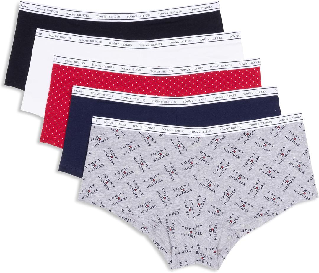 Tommy Hilfiger womens Classic Cotton Boyshort Underwear With Logo Waistband 5-pack, S