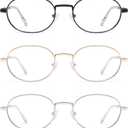 AMOMOMA Oval Round Reading Glasses for Women Cute Stylish Blue Light Blocking Readers Metal AM6210