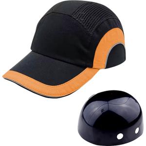 UBasic Safety Hard Hat Impact Resistant ABS Hat Lightweight Safety Bump Cap Breathable Baseball Style Protective Hat with Reflective Stripes(Black Orange)