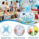 PigPotParty 10 Pack 30x40 Inch Extra Large Cellophane Bags for Gift Baskets with 10 Blue Pull Bows, Thick Clear Plastic Basket Wrap for Mother's Day, Boy's Baby Shower, Wedding and Birthday