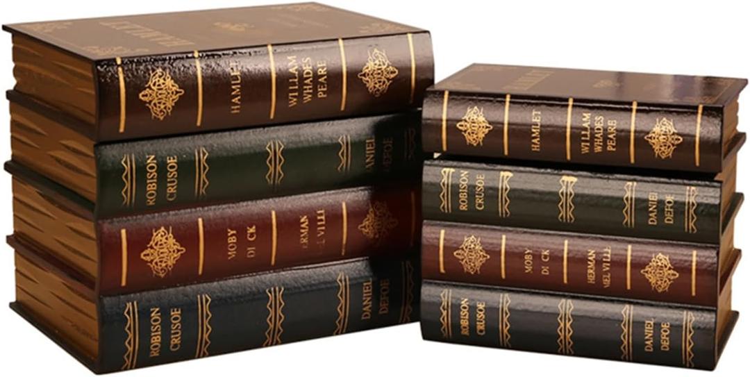 Decorative Vintage Book Box Wooden Antique Storage Box, 2 Pack Invisible Faux Books Fake Book Decorations for DIY Crafts Trinket Storage Home Bookshelf Cafe Hotel