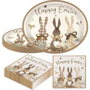 100Pcs Easter Bunny Paper Plates and Napkins Set,Floral Party Supplies for Kids Birthday and Easter Parties,Includes Woodland Plates,Bunny Napkins,Some Bunny is One Kids Spring Tea Party Decorations