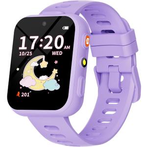 BIGGERFIVE Smart Watch for Kids with Dual Cameras, 30 Puzzle Games, Video & Music Player, Audiobooks, Flashlight, Pedometer, Calculator, Educational Toys Birthday Gifts for Girls Ages 4-10 Lilac