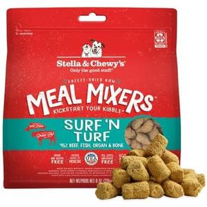 Stella & Chewy's Freeze-Dried Raw Surf & Turf Meal Mixers - Dog Food Topper and Mixer - Made with 95% Grass-Fed Beef & Wild-Caught Salmon - Perfect for Picky Eaters - Grain-Free - 8 oz, Best Before 25 September 2025