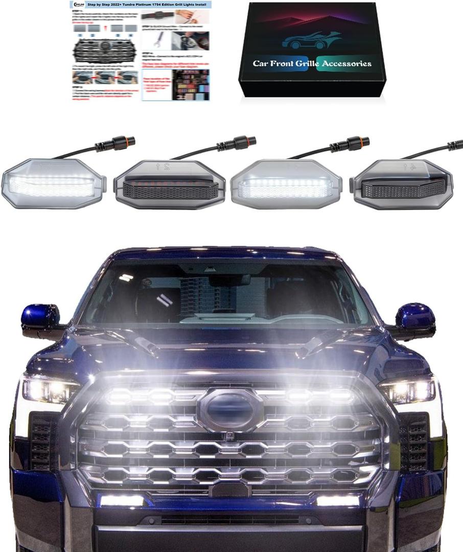 OKLSG Front Bumper LED Grill Lights for Toyota Tundra 2026 2025-2022 Raptor Marker Lights Bars fit Platinum 1794 Edition OEM Grille without TRD Package 3rd Gen Tundra Exterior Accessories (White)