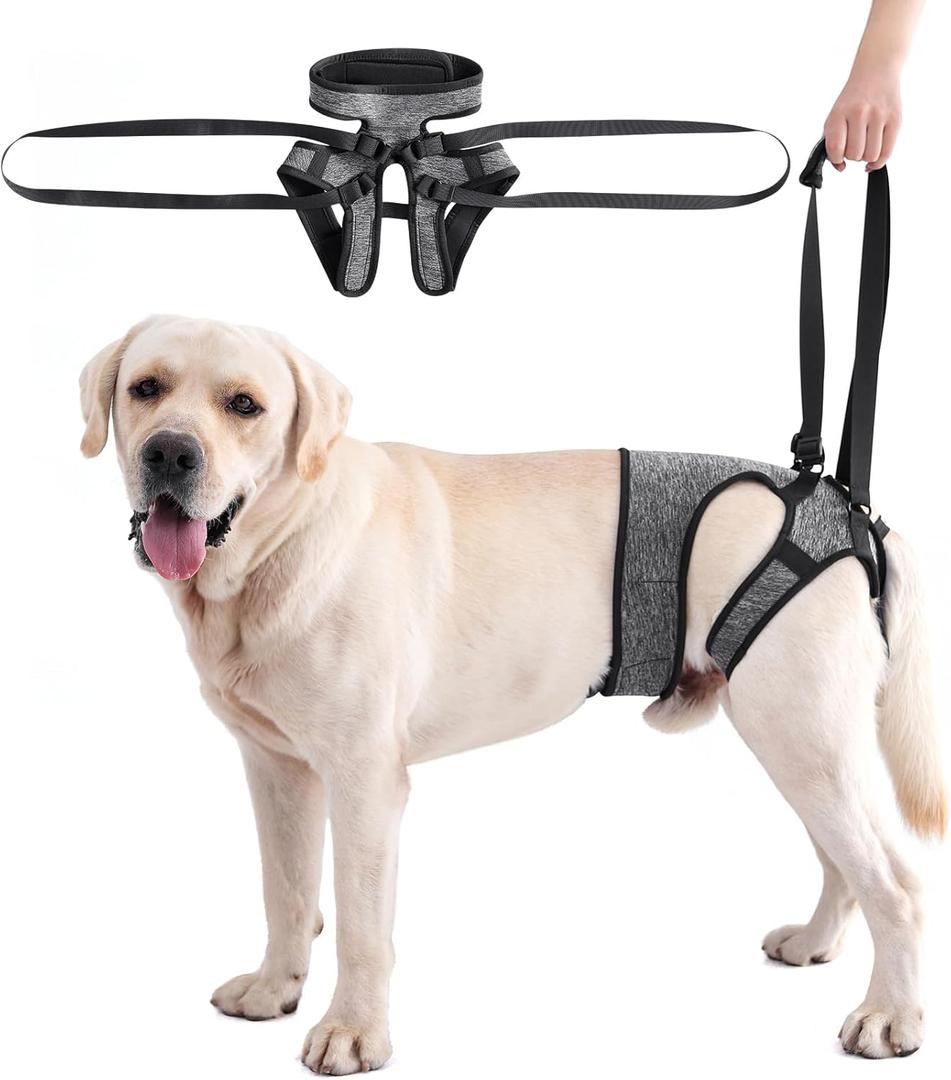 LIANZIMAU Dog Sling for Large Dogs Adjustable Hind Leg Support Lift Harness Senior Canine Mobility Aid Carrier for Back Legs Walking Rehabilitation (Grey)