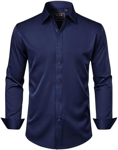 J.VER Men's Dress Shirts Solid Long Sleeve Stretch Wrinkle-Free Formal Shirt Business Casual Button Down Shirts 2XL