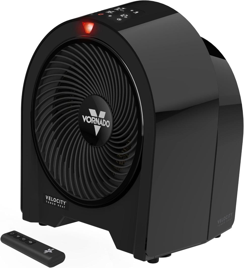 Vornado Velocity 5R (2026) Space Heater, Digital Thermostat, Black
Remote, LED Touch Controls, Locking Controls, 1-12 Hour Timer, Automatic Climate Control, Powerful Heater for Bedroom