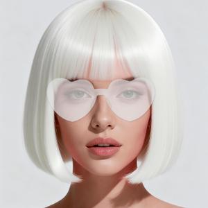 Short Bob Wigs with Heart Sunglasses and Hair Cap Set of 3 | Colorful Colored Neon Wig Funny Cosplay Hairpieces for Halloween Party Costume (White)