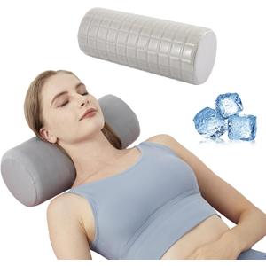 Cervical Roll Pillow With Cooling Gel Cover, Cooling Pillow for Hot Sleepers, Small Neck Roll Pillow, High Density Foam Neck Round Pillow for Sleeping, Cylinder Bolster Pillow for Bed, Legs and Back (15 X 5.5 IN)