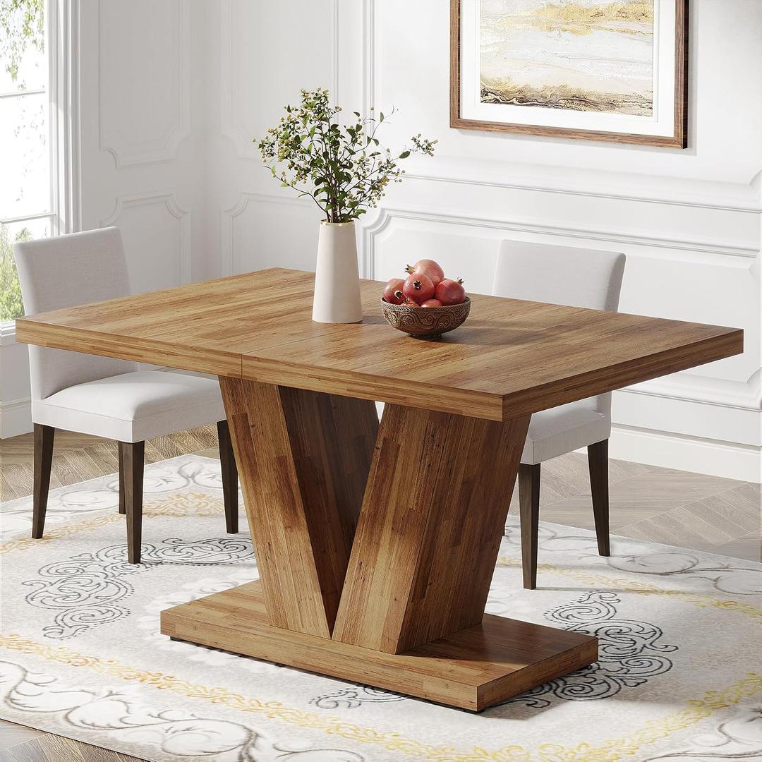 Tribesigns 47-Inch Dining Table for 4, Walnut Brown Kitchen Dinner Table with Heavy Duty Pedestal, Farmhouse Wooden Eating Table for Home, Dining Room, Small Space, 47.25" W X 31.5" D X 29.9" H