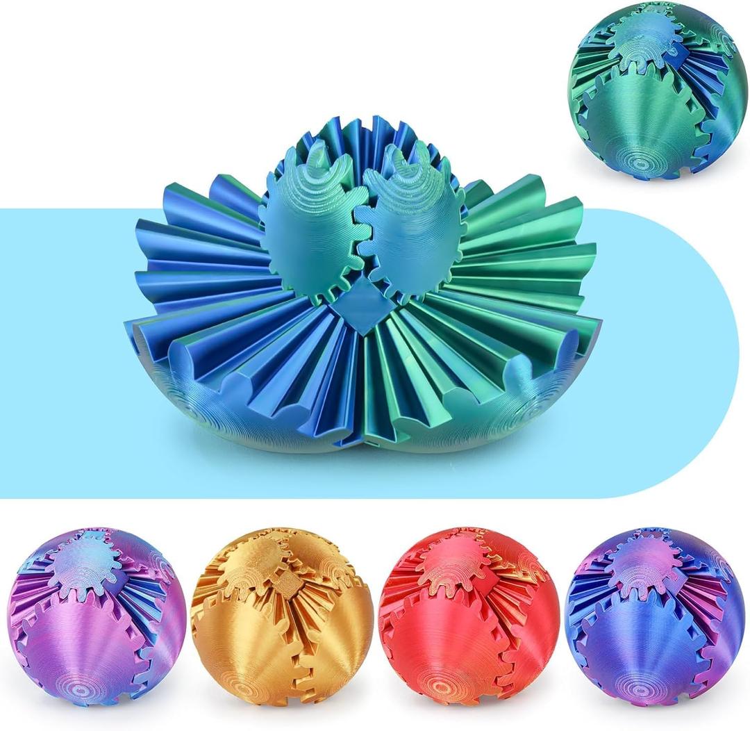Gear Ball 3D Printed Spin Ball or Cube Fidget Toy,Gear Sphere Fidget Toy,for Stress and Anxiety Relief, Stress Ball GearSphere Desk Toy for Kids (Blue Green)