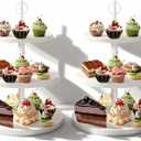 3 Tier Round Rustic Cupcake Stand Holds 50 Cupcakes | Round Cupcake Tower Stand， Rustic Dessert Table Display Set，Can Hold 50 Cupcakes， for Home Tea Party, Wedding