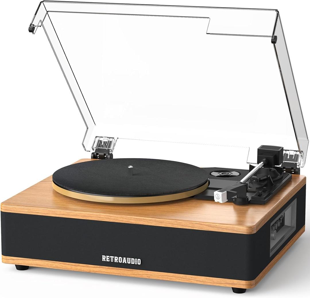 Vinyl Record Player with Built-in Speakers Bluetooth Record Player Support Bluetooth in & Out High Fidelity 3-Speed Turntable with AT-3600L Magnetic Cartridge Support RCA Output Auto Stop