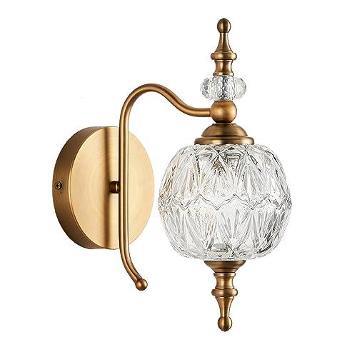 TLOLGT Vintage Bathroom Wall Sconces, 1-Light Wall Light Fixtures with Crystal Glass Shade Retro Bathroom Vanity Light Fixtures for Bedroom Living Room Farmhouse Dinning Room