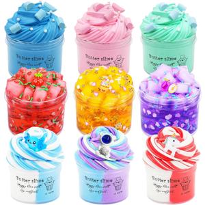 9 Pack Slime Kit - 6 Butter & 3 Jelly Cube Crunchy Slime with Astronaut Add-ins, Soft & Non Stick, Party Favors for Girls & Boys, Birthday Favors, Stress Relief Toys for Girls and Boys