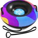 Snow Tube,48 Inch Big Heavy-Duty Inflatable Snow Sled with Premium Canvas Cover for Kids Adults,Thickened Hard Bottom Sleds for Snow with Detachable Tow Strap,Winter Outdoor Fun Snow Toys Gifts (Colorful)