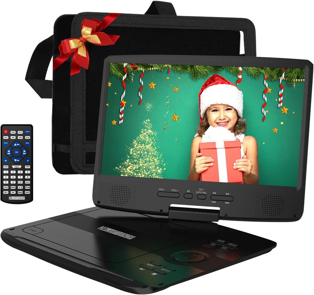 12" Portable DVD Player with 5-Hour Rechargeable Battery, 10.1" HD Swivel Display Screen, Support CD/DVD/SD Card/USB, Car Headrest Case, Car Charger, Last Memory Valentines