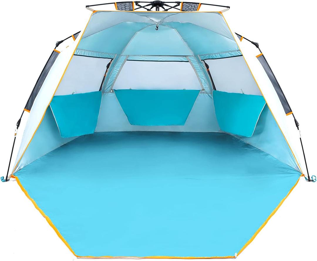 Wolfwise Instant Beach Tent Sun Shelter with Zippered Extendable Porch for Privacy, Portable with Carrying Bag, Easy Setup Pop up Beach Shade for 3-4 Person, 85 x45x49 IN, Blue