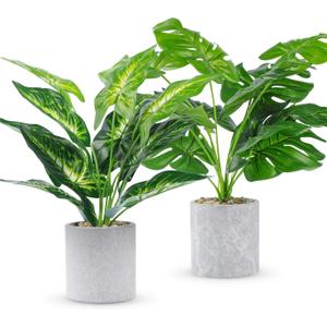 2pcs Fake Plants 16" Faux Plants Artificial Tropical Plants Indoor for Home Office Desk Kitchen Bathroom Table Shelf Decor