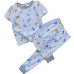 Little Boys Cotton Pajamas Sets Short Sleeve Top with Long John Snug Fit 2 Piece Sleepwear (Ships Blue)