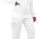 LovelyWholesale Sweatsuits Women 2 Piece Outfit Hoodies and Cargo Sweatpants Matching Sets White Small