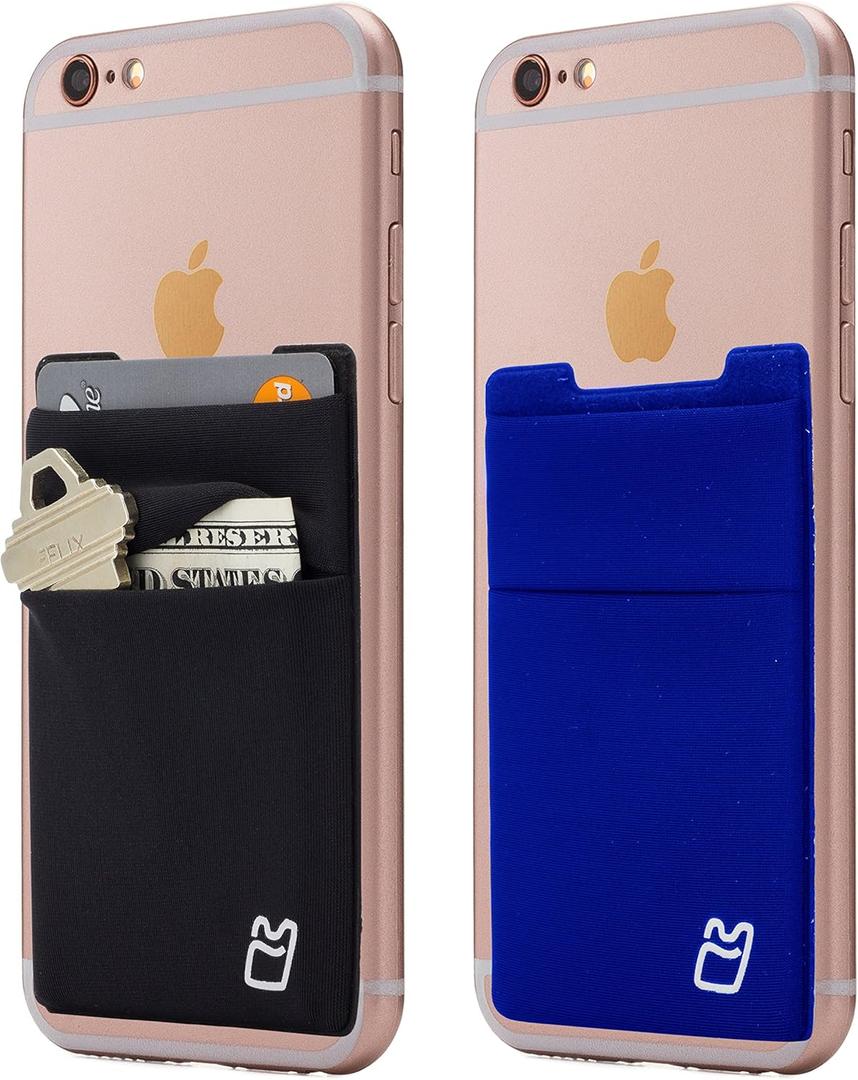 Wallet | Card and Money Holder for Cell Phone | Sticks On Case (Blue & Black)