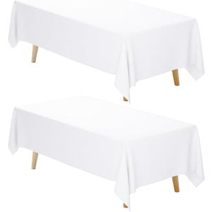 Fixwal White Tablecloth Rectangle 70 x 120 Inch, 2 Pack 6-8ft Polyester Fabric Table Cloths Rectangular Table Covers for Party, Banquet, Dining, Birthday, Wedding