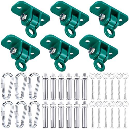 Tandefio 6 Sets of Robust Swing Hangers for Wooden Concrete Set with Swing Hooks Screws Bolts Washers Swingset Accessories for Porch Patio Yoga Indoor Outdoor, Over 1800 lb Capacity (Green)