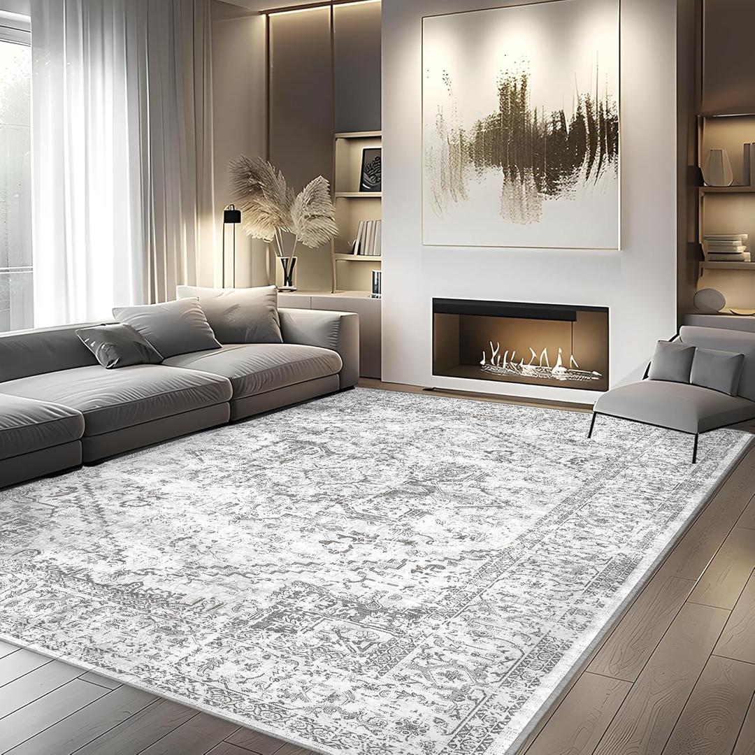 Area Rugs 8x10 Living Room - Machine Washable Rug Large Floor Carpet for Bedroom Dining Room Home (Protea-black/White)